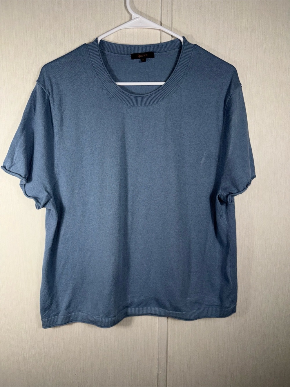 Quince XL Organic Cotton Cashmere Blend Blue Dolman Short Sleeve Sweater